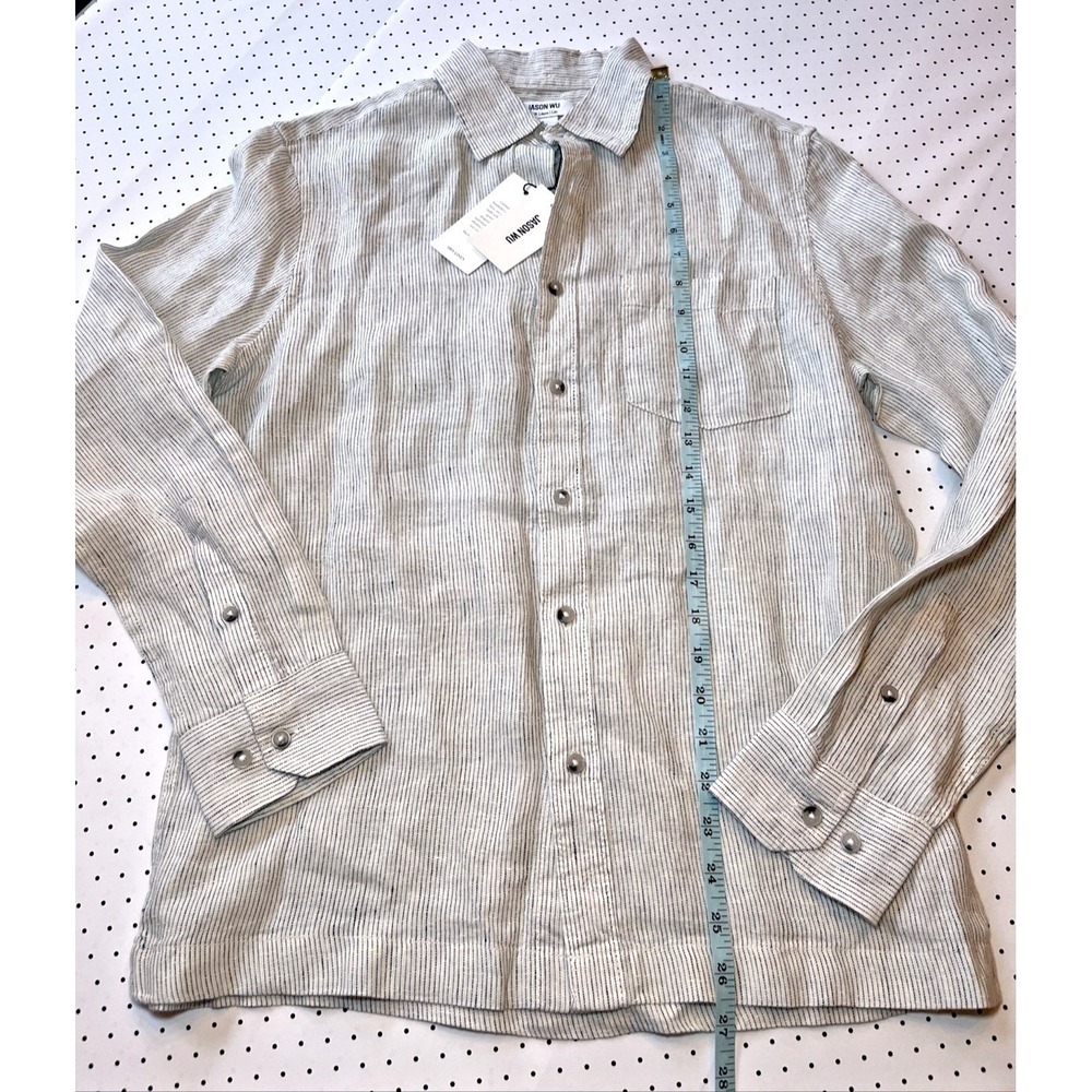Jason Wu 100% Linen Button Front Shirt NWT Small Blue Stripe Coastal Beach